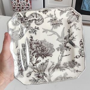 222 Fifth Adelaide Silver and OffWhite Floral Dinner Plate